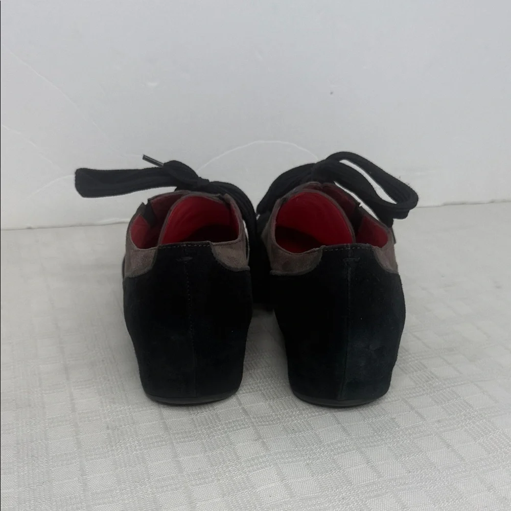 PAS DE ROUGE "Tata" Women’s Tie Suede Wedge Shoes, - Picture 3 of 8